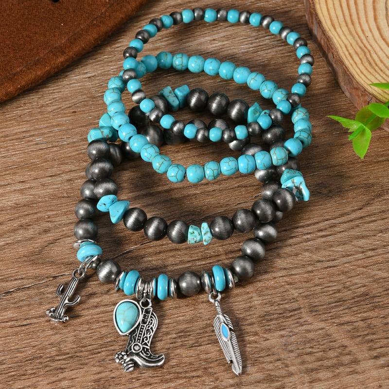 Drveni set narukvica (4 komada) – ručno izrađeno, unisex, vintage stil, Qingfang Jewelry