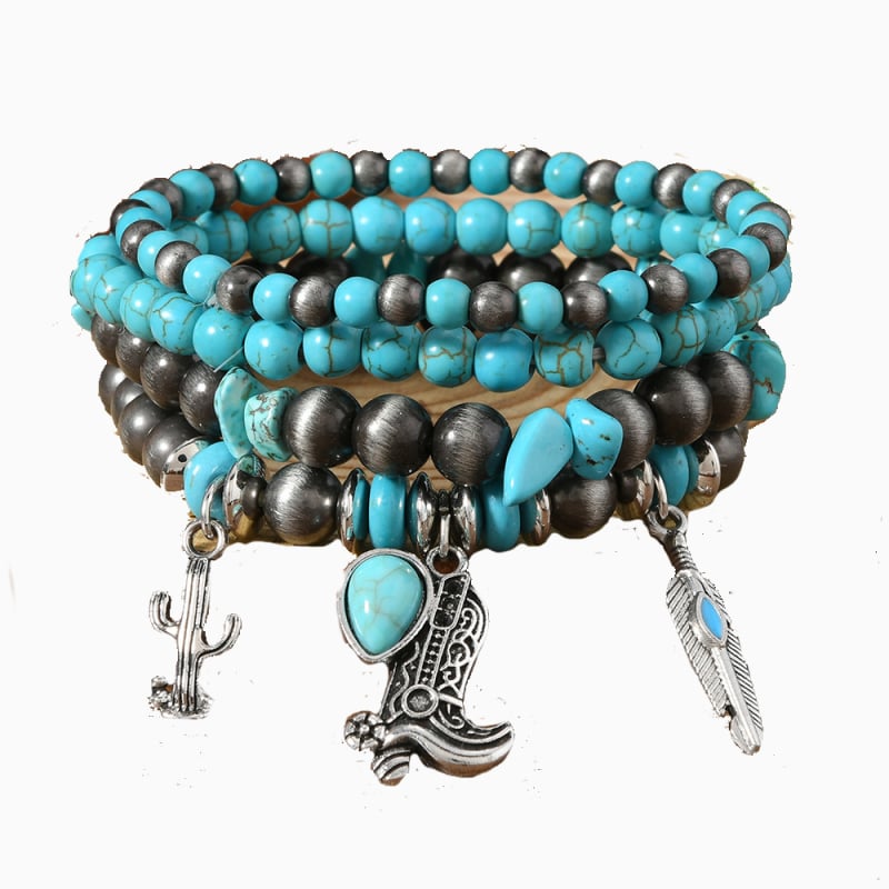 Drveni set narukvica (4 komada) – ručno izrađeno, unisex, vintage stil, Qingfang Jewelry