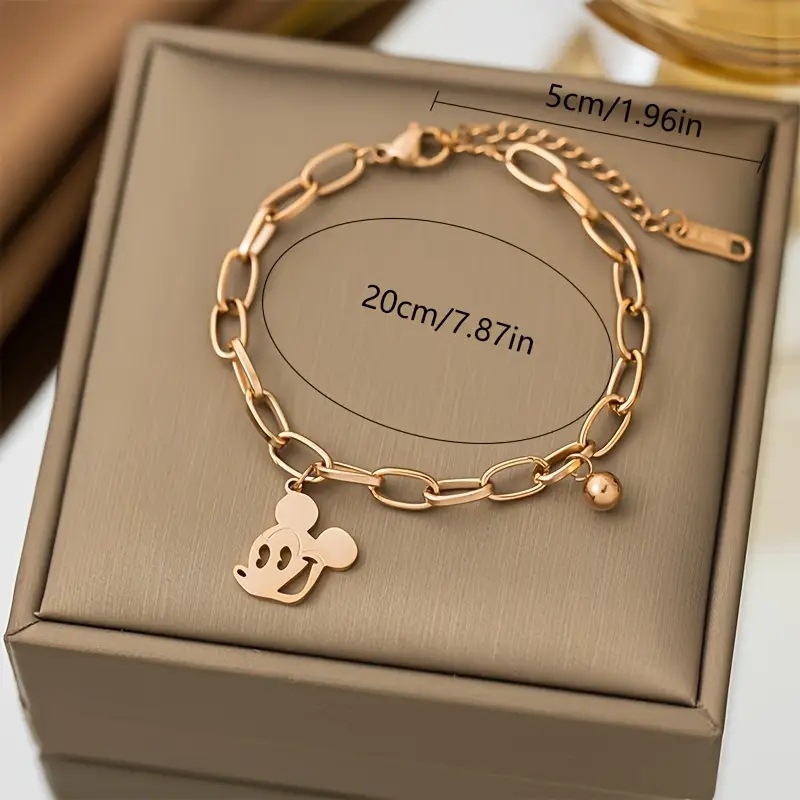 Narukvica s mišom, dizajn crtani, titan čelik, elektroplatiranje, ženski ručni nakit