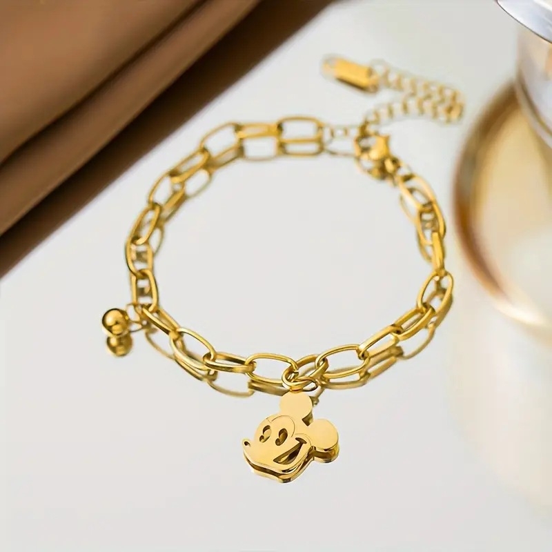 Narukvica s mišom, dizajn crtani, titan čelik, elektroplatiranje, ženski ručni nakit