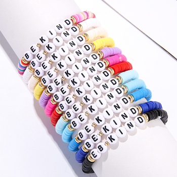 Elastična narukvica od polimerne gline s slovima/tekstom, ručna izrada, za žene, minimalistički stil (Materijal: polimerna glina; Obrada: ručna izrada; Stil: ženski, minimalistički; Dizajn: slova/tekst)