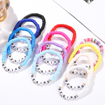 Elastična narukvica od polimerne gline s slovima/tekstom, ručna izrada, za žene, minimalistički stil (Materijal: polimerna glina; Obrada: ručna izrada; Stil: ženski, minimalistički; Dizajn: slova/tekst)