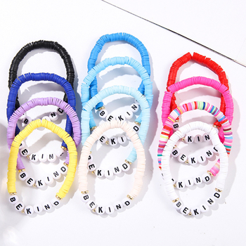 Elastična narukvica od polimerne gline s slovima/tekstom, ručna izrada, za žene, minimalistički stil (Materijal: polimerna glina; Obrada: ručna izrada; Stil: ženski, minimalistički; Dizajn: slova/tekst)