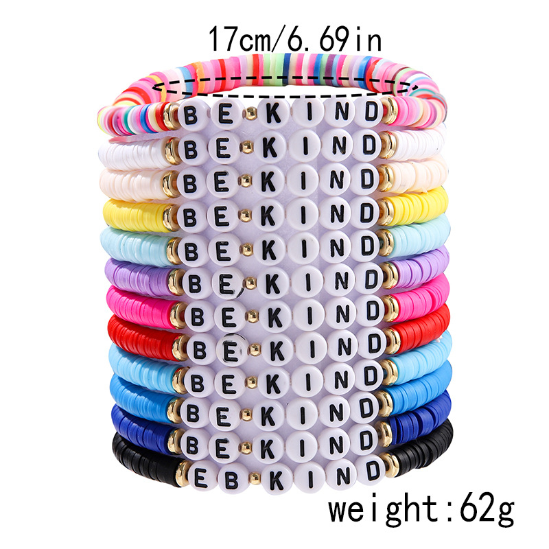 Elastična narukvica od polimerne gline s slovima/tekstom, ručna izrada, za žene, minimalistički stil (Materijal: polimerna glina; Obrada: ručna izrada; Stil: ženski, minimalistički; Dizajn: slova/tekst)