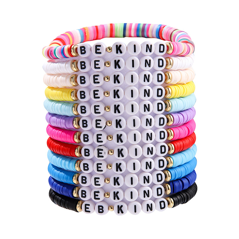 Elastična narukvica od polimerne gline s slovima/tekstom, ručna izrada, za žene, minimalistički stil (Materijal: polimerna glina; Obrada: ručna izrada; Stil: ženski, minimalistički; Dizajn: slova/tekst)