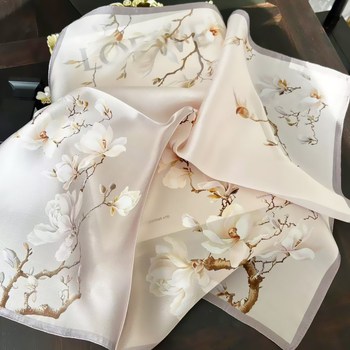 Demure svilenkasti mali kvadratni šal, vintage kineski stil, satenski platno, 100% svila, proljeće 2025