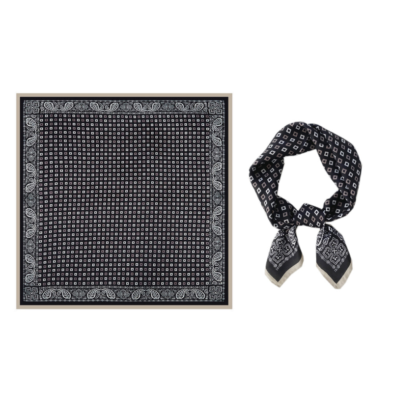 Šal kvadrat od umjetne svile - karirani uzorak, ravno pletenje, topao, ljeto, 100% sadržaj materijala