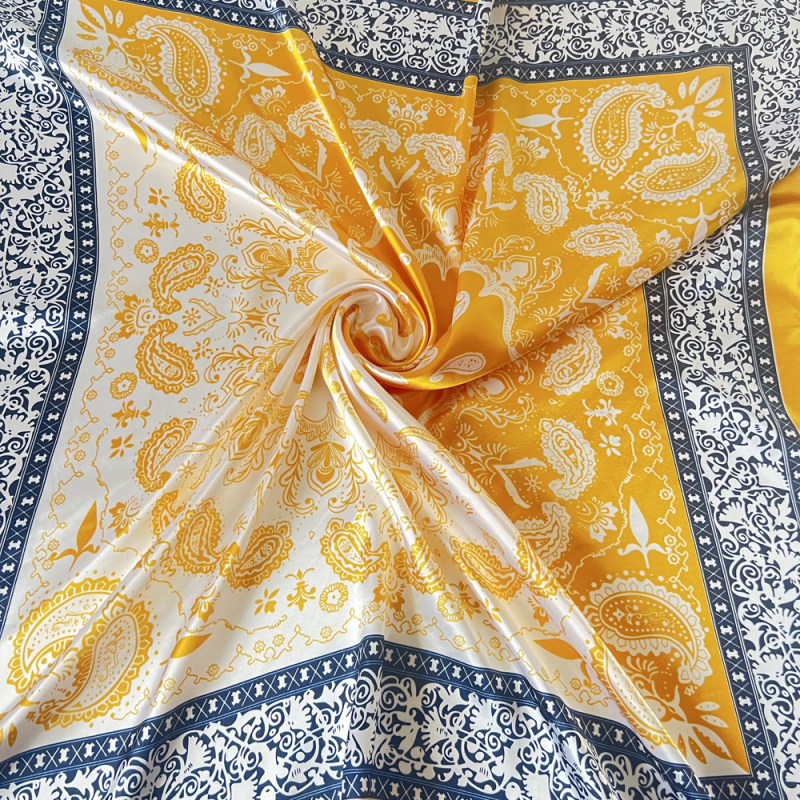 Vintage šal Cashew Patchwork otisak, satenski, kvadratni 90×90 cm