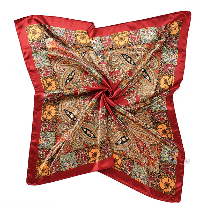 Vintage šal Cashew Patchwork otisak, satenski, kvadratni 90×90 cm