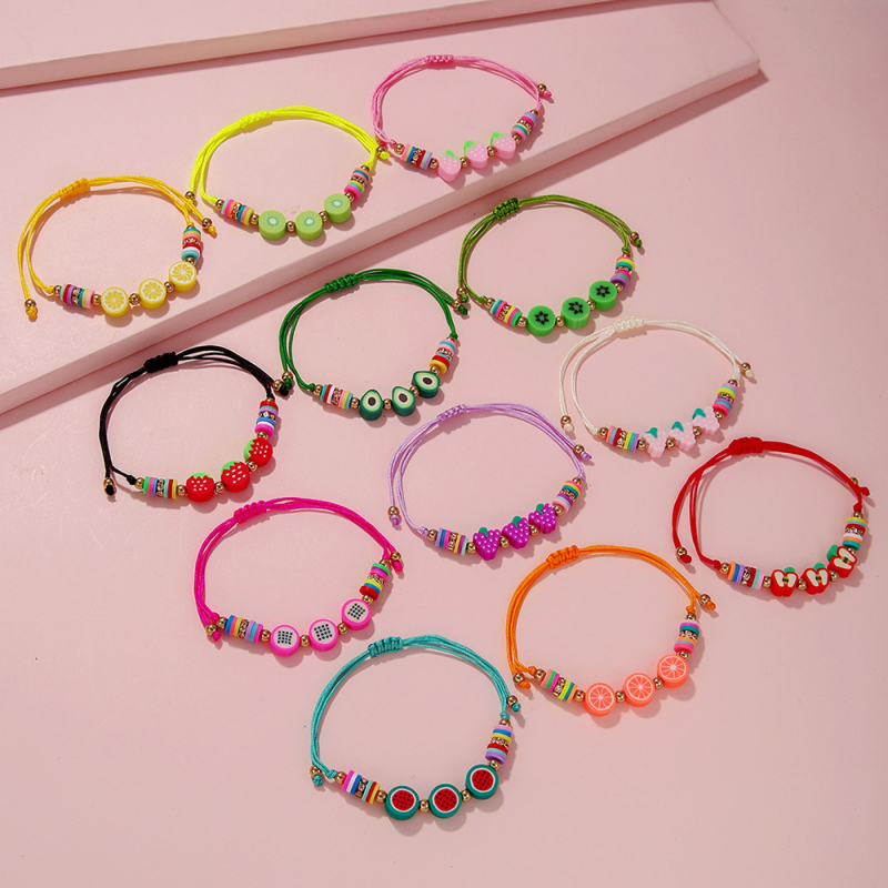 Dječja narukvica s voćnim motivom od meke gline, podesiva šnira za zatezanje, ručna izrada