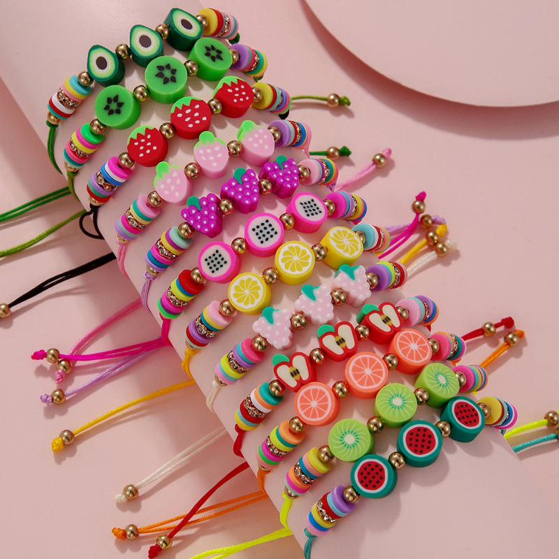 Dječja narukvica s voćnim motivom od meke gline, podesiva šnira za zatezanje, ručna izrada