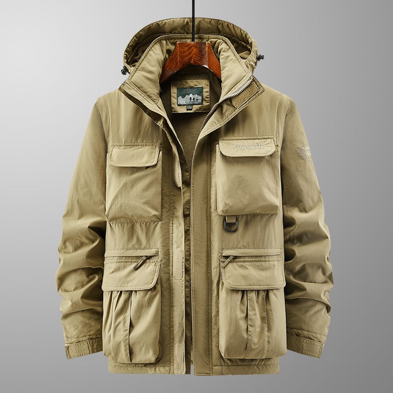 Muška jakna s kapuljom, odvojive rukave, stojeći ovratnik, zip, fleece podstava