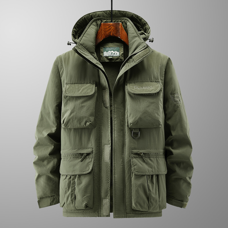 Muška jakna s kapuljom, odvojive rukave, stojeći ovratnik, zip, fleece podstava