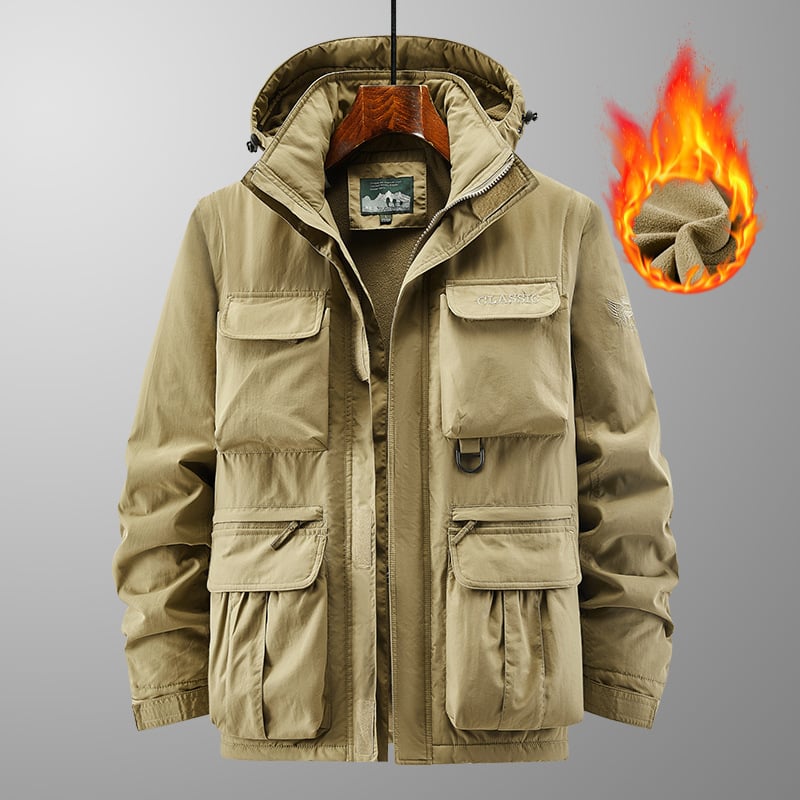 Muška jakna s kapuljom, odvojive rukave, stojeći ovratnik, zip, fleece podstava
