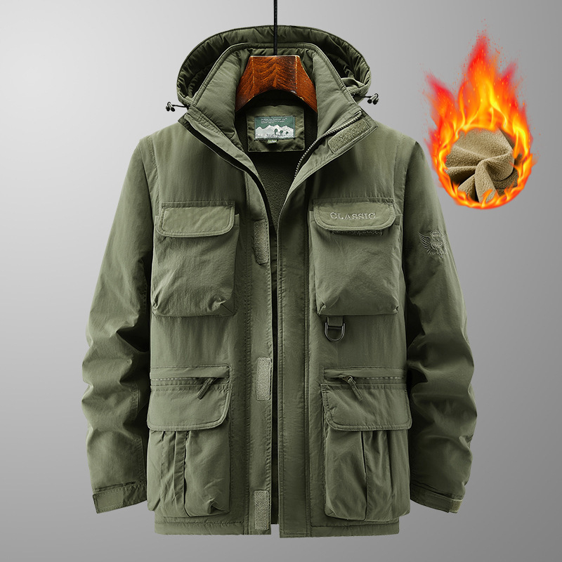 Muška jakna s kapuljom, odvojive rukave, stojeći ovratnik, zip, fleece podstava