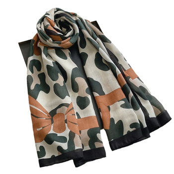 Șal cu model leopard cu funda – din bumbac și in, tricotat warp, cald, protecție solară și împotriva prafului, pentru toate anotimpurile