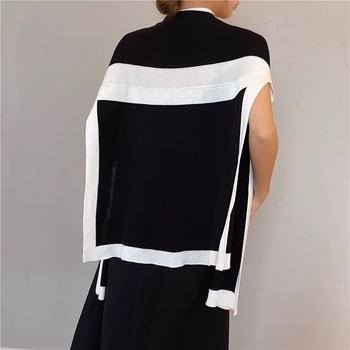 Șal pentru femei, poliester, model geometric, formă cu șnur, accesoriu decorativ pentru primăvară, vară și toamnă.