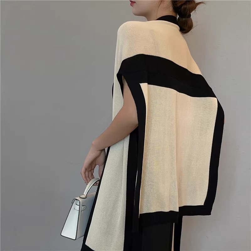 Șal pentru femei, poliester, model geometric, formă cu șnur, accesoriu decorativ pentru primăvară, vară și toamnă.