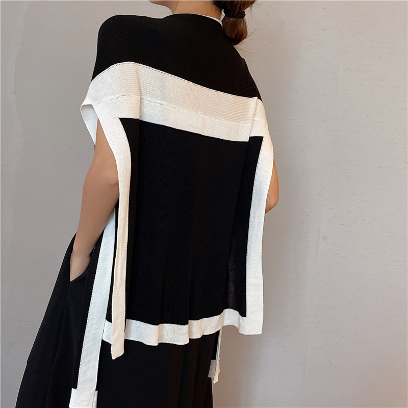 Șal pentru femei, poliester, model geometric, formă cu șnur, accesoriu decorativ pentru primăvară, vară și toamnă.
