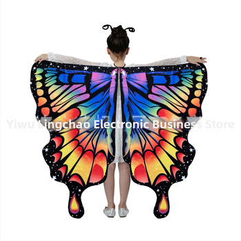 Μανδύας με φτερά πεταλούδας και ψηφιακή εκτύπωση, πολυεστέρας, ύφανση twill, συνδυασμός χρωμάτων, διακοσμητική, μεσαίο μήκος