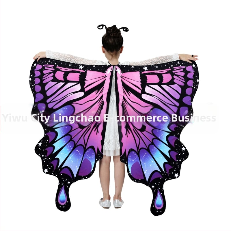 Μανδύας με φτερά πεταλούδας και ψηφιακή εκτύπωση, πολυεστέρας, ύφανση twill, συνδυασμός χρωμάτων, διακοσμητική, μεσαίο μήκος