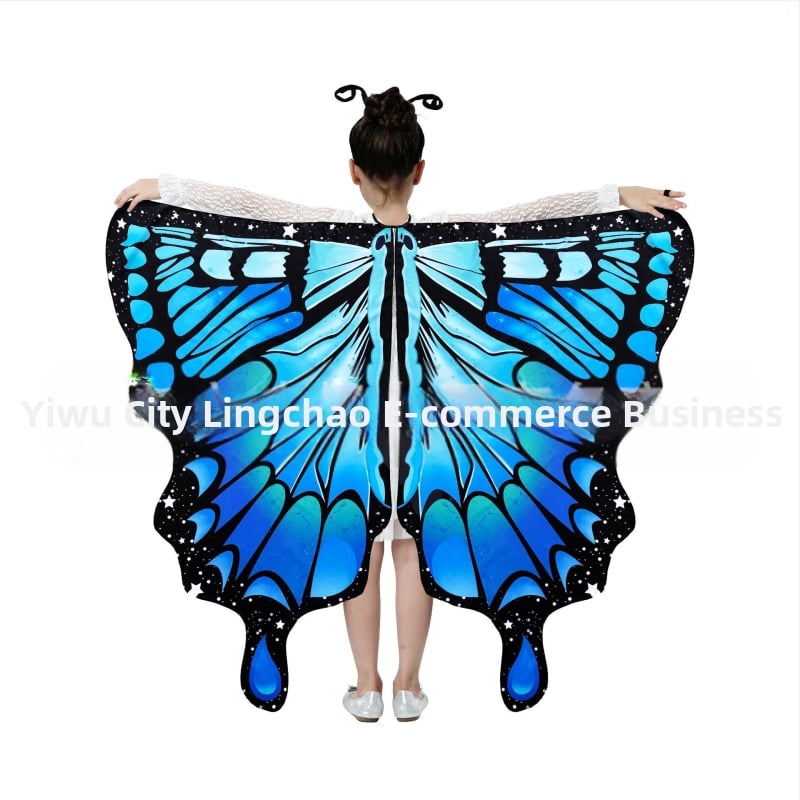 Μανδύας με φτερά πεταλούδας και ψηφιακή εκτύπωση, πολυεστέρας, ύφανση twill, συνδυασμός χρωμάτων, διακοσμητική, μεσαίο μήκος