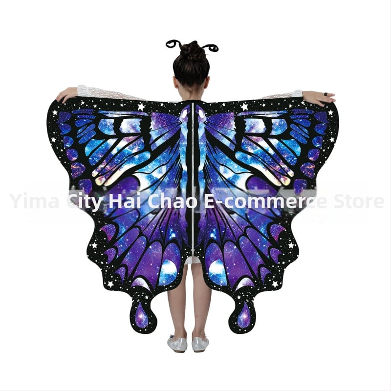 Μανδύας με φτερά πεταλούδας και ψηφιακή εκτύπωση, πολυεστέρας, ύφανση twill, συνδυασμός χρωμάτων, διακοσμητική, μεσαίο μήκος