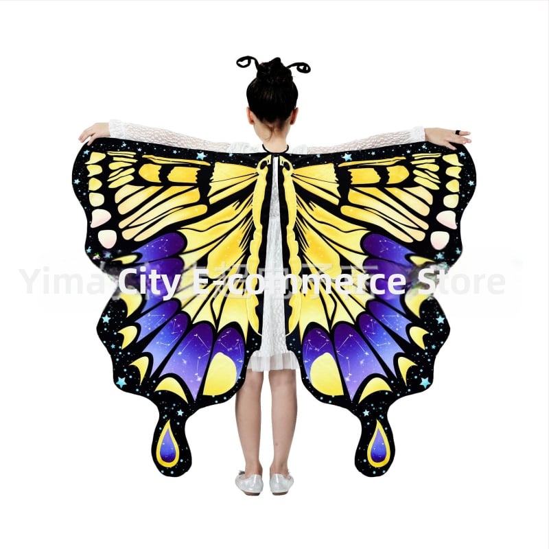 Μανδύας με φτερά πεταλούδας και ψηφιακή εκτύπωση, πολυεστέρας, ύφανση twill, συνδυασμός χρωμάτων, διακοσμητική, μεσαίο μήκος