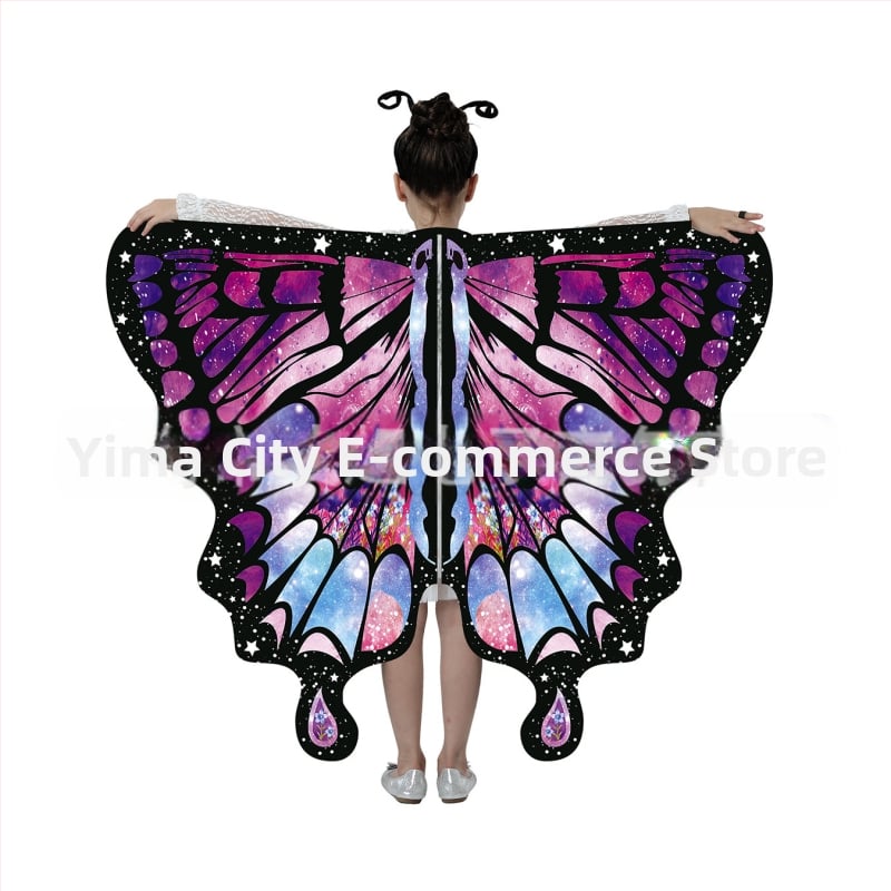 Μανδύας με φτερά πεταλούδας και ψηφιακή εκτύπωση, πολυεστέρας, ύφανση twill, συνδυασμός χρωμάτων, διακοσμητική, μεσαίο μήκος