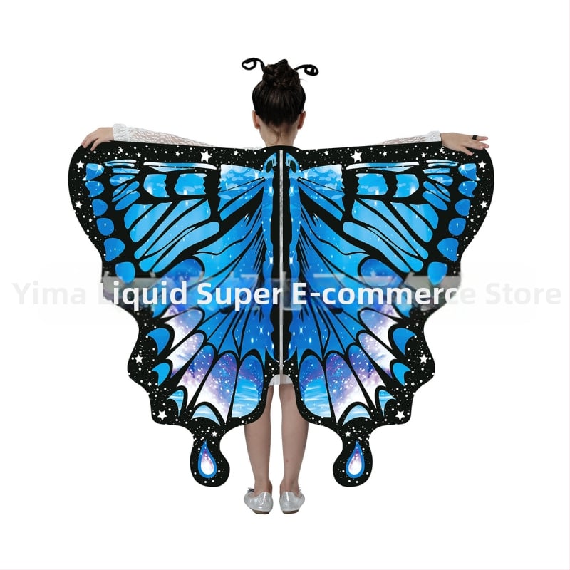 Μανδύας με φτερά πεταλούδας και ψηφιακή εκτύπωση, πολυεστέρας, ύφανση twill, συνδυασμός χρωμάτων, διακοσμητική, μεσαίο μήκος