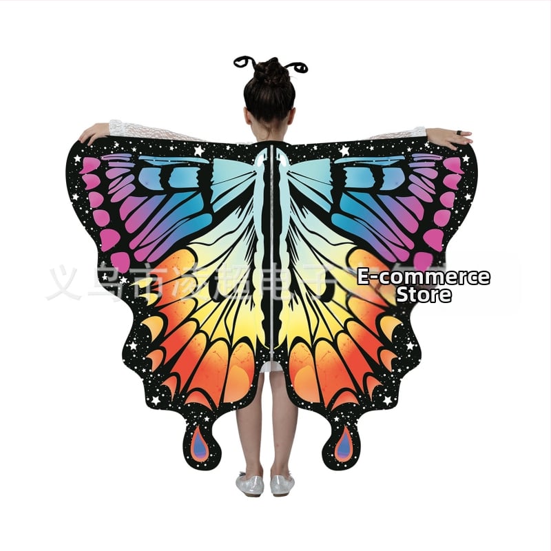 Μανδύας με φτερά πεταλούδας και ψηφιακή εκτύπωση, πολυεστέρας, ύφανση twill, συνδυασμός χρωμάτων, διακοσμητική, μεσαίο μήκος