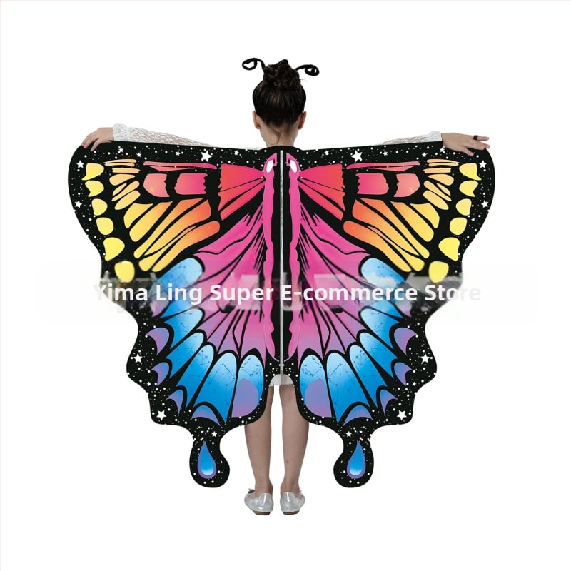 Μανδύας με φτερά πεταλούδας και ψηφιακή εκτύπωση, πολυεστέρας, ύφανση twill, συνδυασμός χρωμάτων, διακοσμητική, μεσαίο μήκος