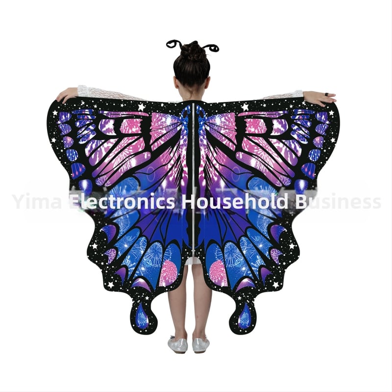 Μανδύας με φτερά πεταλούδας και ψηφιακή εκτύπωση, πολυεστέρας, ύφανση twill, συνδυασμός χρωμάτων, διακοσμητική, μεσαίο μήκος