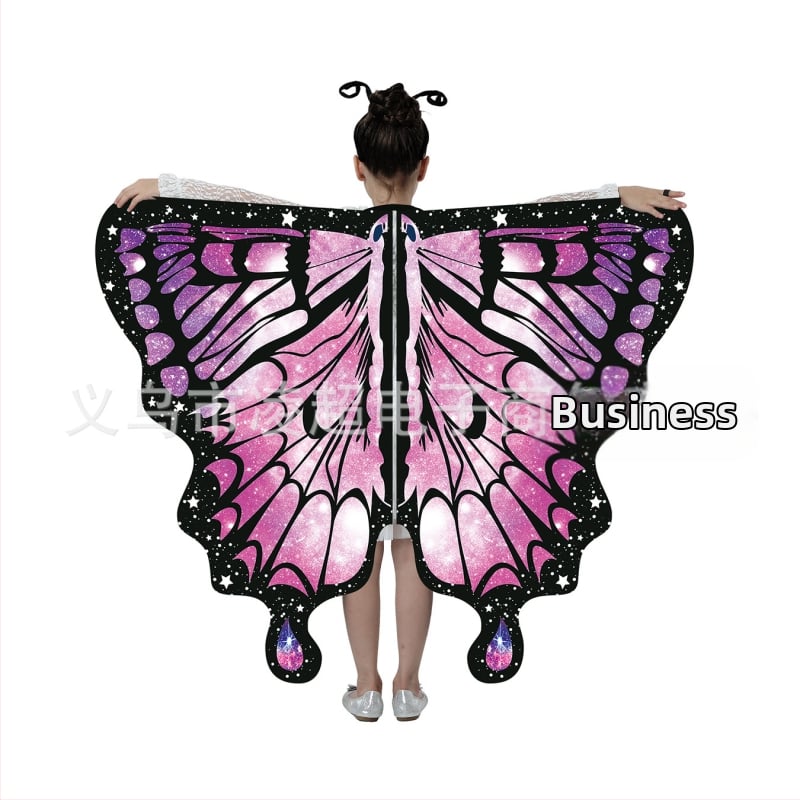 Μανδύας με φτερά πεταλούδας και ψηφιακή εκτύπωση, πολυεστέρας, ύφανση twill, συνδυασμός χρωμάτων, διακοσμητική, μεσαίο μήκος