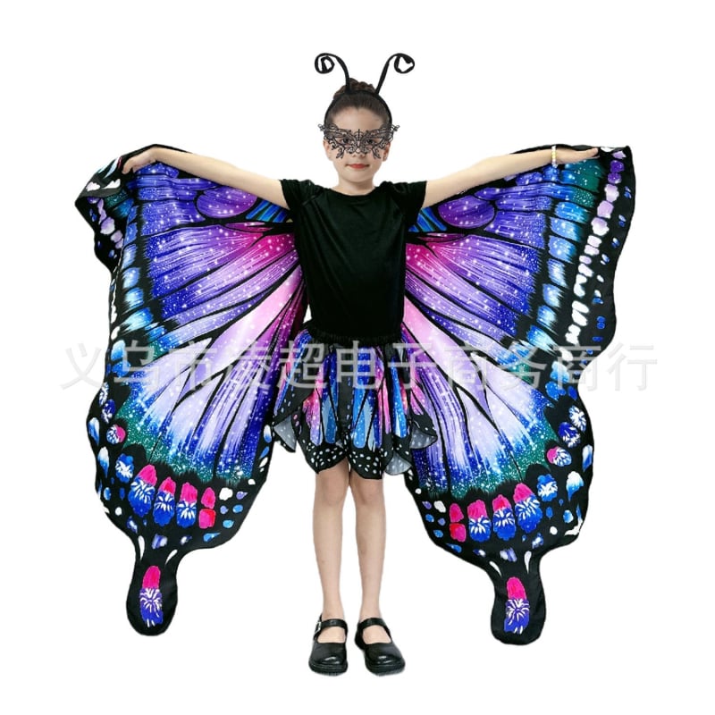 Μανδύας με φτερά πεταλούδας και ψηφιακή εκτύπωση, πολυεστέρας, ύφανση twill, συνδυασμός χρωμάτων, διακοσμητική, μεσαίο μήκος