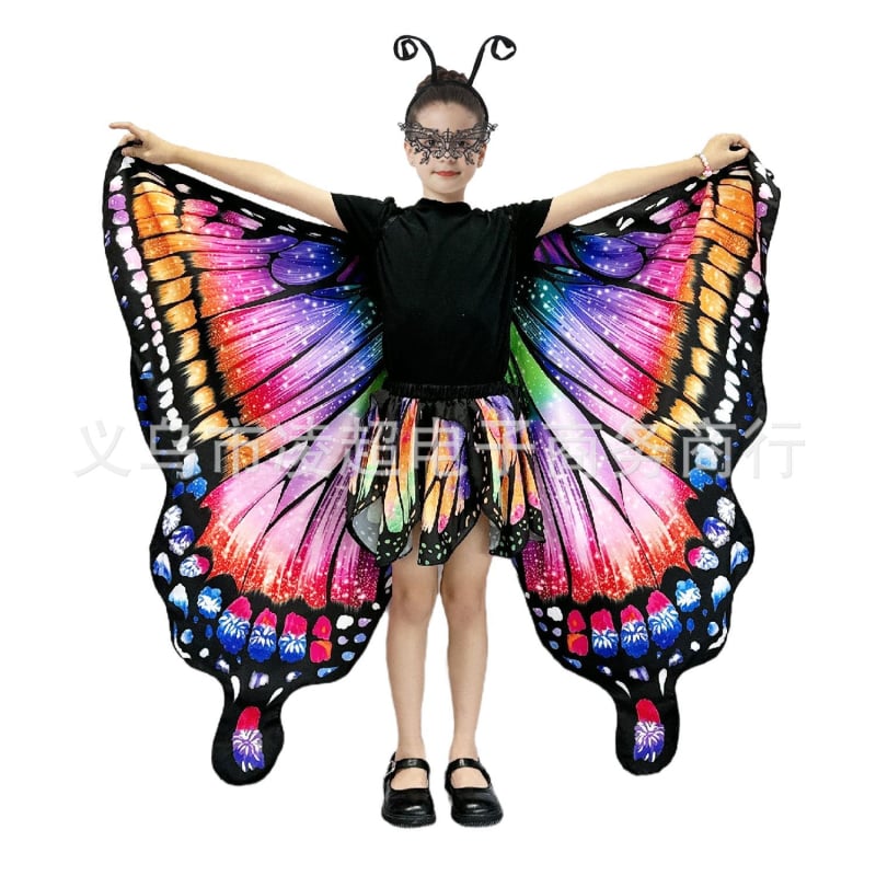 Μανδύας με φτερά πεταλούδας και ψηφιακή εκτύπωση, πολυεστέρας, ύφανση twill, συνδυασμός χρωμάτων, διακοσμητική, μεσαίο μήκος