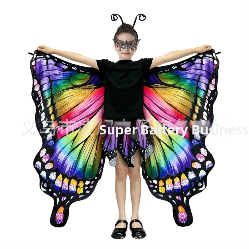 Μανδύας με φτερά πεταλούδας και ψηφιακή εκτύπωση, πολυεστέρας, ύφανση twill, συνδυασμός χρωμάτων, διακοσμητική, μεσαίο μήκος