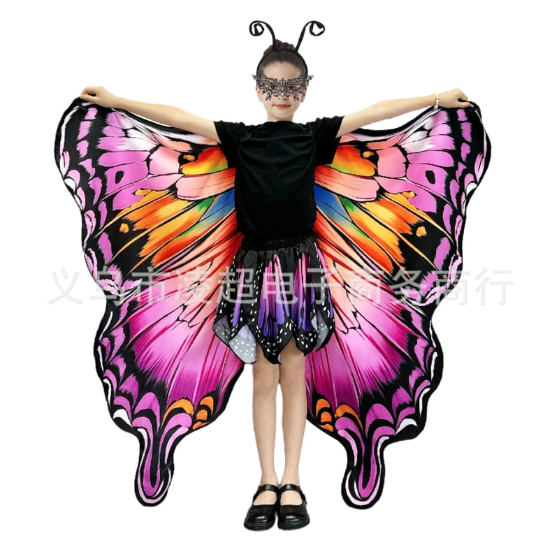 Μανδύας με φτερά πεταλούδας και ψηφιακή εκτύπωση, πολυεστέρας, ύφανση twill, συνδυασμός χρωμάτων, διακοσμητική, μεσαίο μήκος