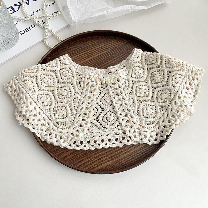 Ženski čipkasti lažni ovratnik – pleteni, dekorativni šal, monohromatski, dimenzije 40×17 cm, jednostavno tkanje, japansko-korejski sladak stil