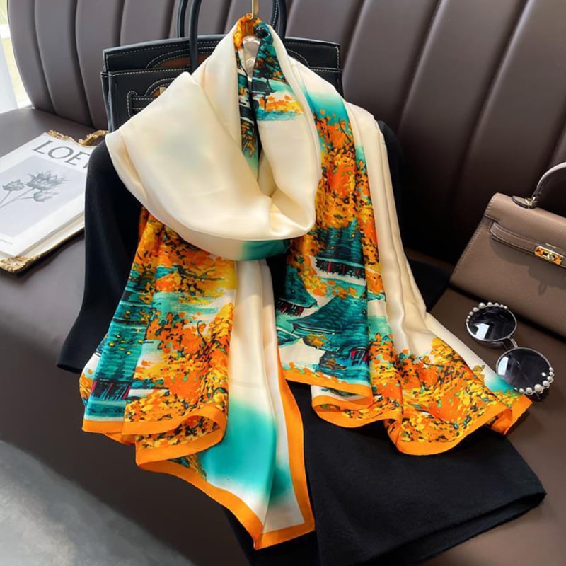 Poliészter nyomtatott sál, egyszerű szövés, könnyű, 2024 tavaszi kollekció