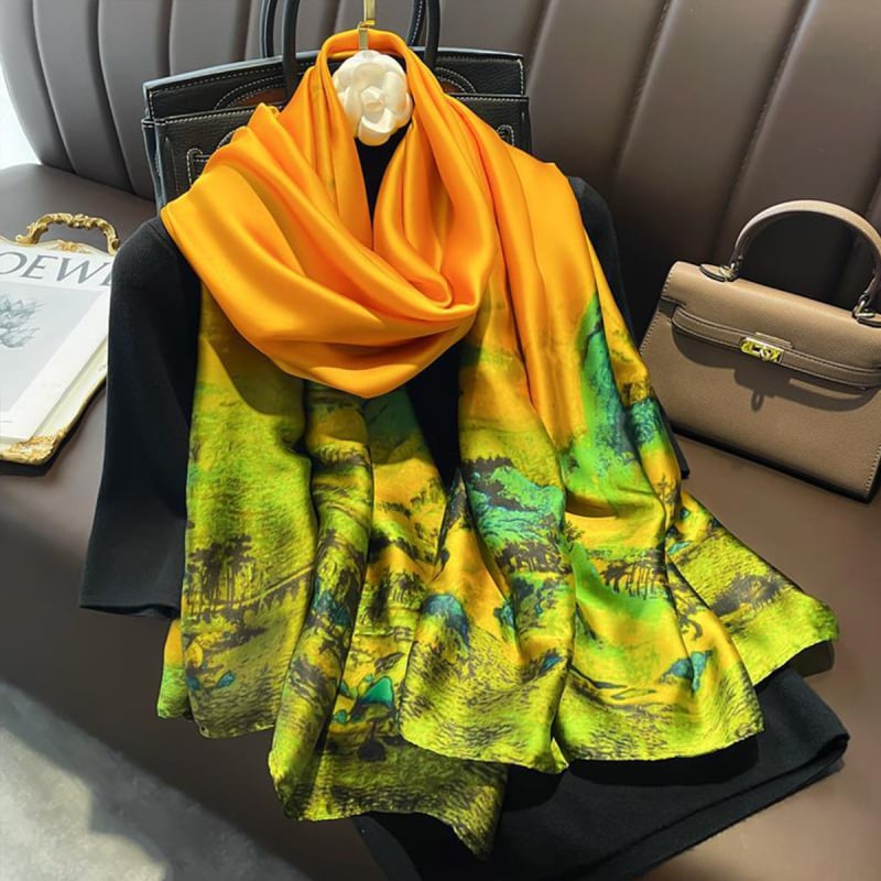 Poliészter nyomtatott sál, egyszerű szövés, könnyű, 2024 tavaszi kollekció