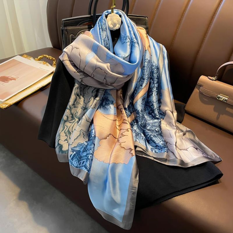 Poliészter nyomtatott sál, egyszerű szövés, könnyű, 2024 tavaszi kollekció