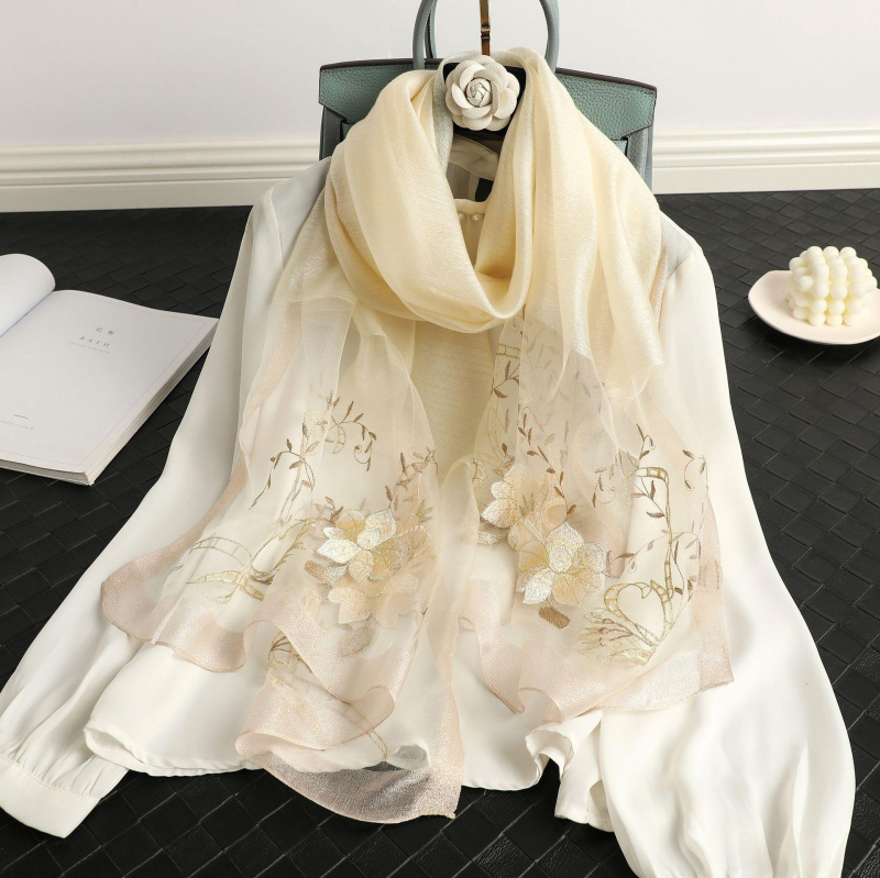 Бродиран копринен шал с мотив пиона, за есен, warp-knit тъкан, оригинален дизайн