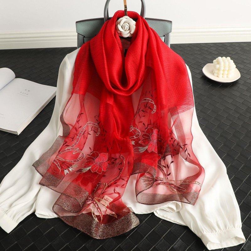 Бродиран копринен шал с мотив пиона, за есен, warp-knit тъкан, оригинален дизайн