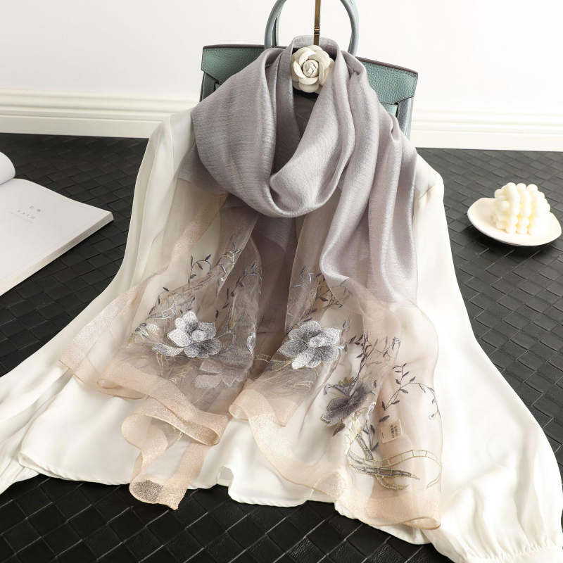 Бродиран копринен шал с мотив пиона, за есен, warp-knit тъкан, оригинален дизайн