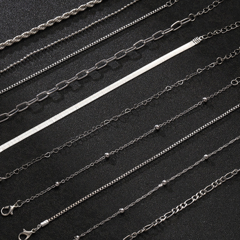 Комплект гривни - цинков сплав, електроплатина, унисекс, луксозен стил, кубанска многослойна верига, 10 броя