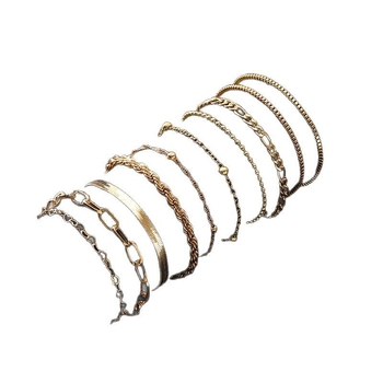 Комплект гривни - цинков сплав, електроплатина, унисекс, луксозен стил, кубанска многослойна верига, 10 броя