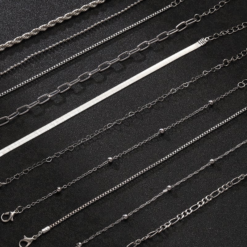 Комплект гривни - цинков сплав, електроплатина, унисекс, луксозен стил, кубанска многослойна верига, 10 броя