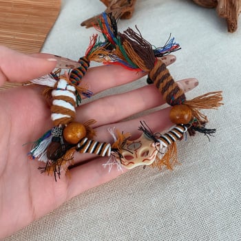 Ispleteni narukvica s maskom lisice, unisex, tibetansko-kineski stil (ručna izrada; miješan materijal)