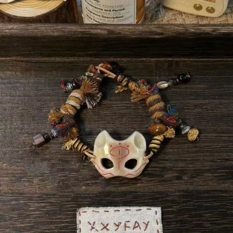 Ispleteni narukvica s maskom lisice, unisex, tibetansko-kineski stil (ručna izrada; miješan materijal)